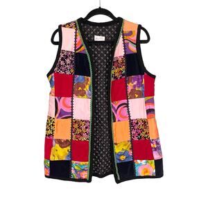 The Heather Shop Vest Women M Floral Sleeveless Patchwork Open Hippie Quilted